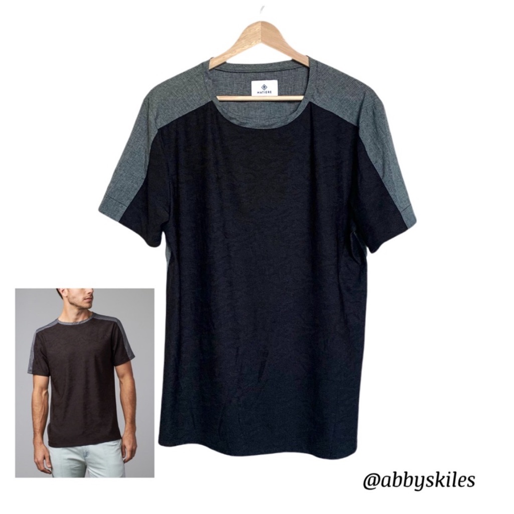 Matiere Steels Pique Mesh Crew Neck Short Sleeve Shirt Gray And Black Medium